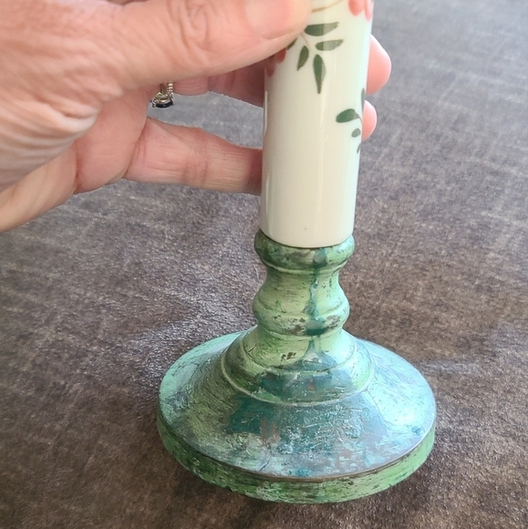 Pair of green metal and painted porcelain - Picture 5 of 10